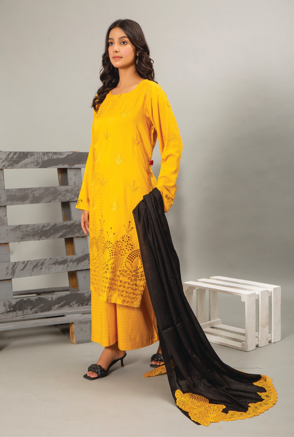 3PC-Unstitched Embroidered Yellow Viscose Bana Dora