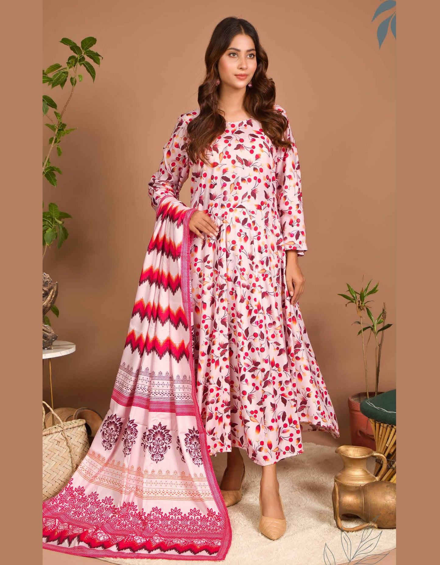 3PC Unstitched Baby Pink Linen Fabric Suit With Dupatta