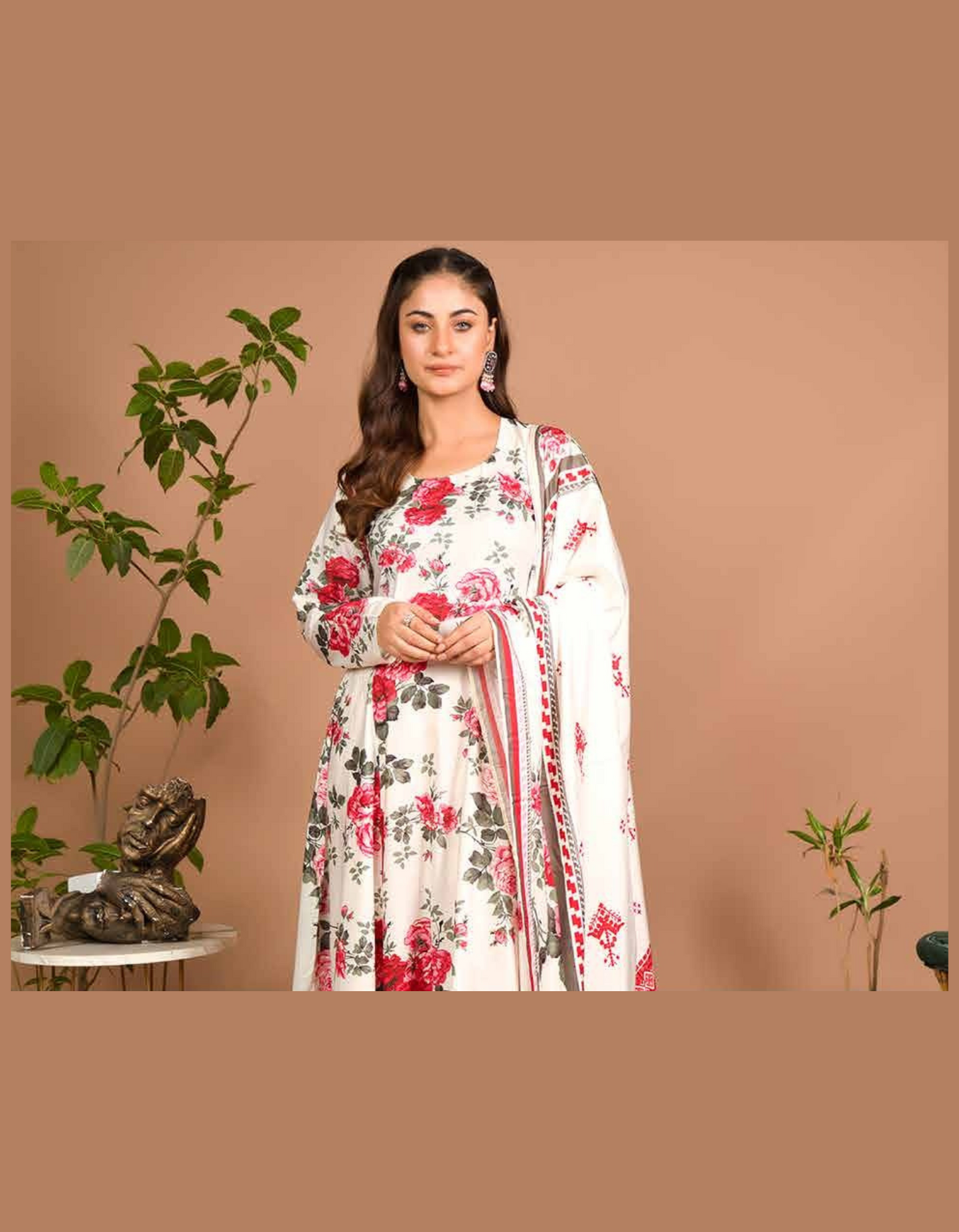 3PC Unstitched White Linen Fabric Suit With Dupatta