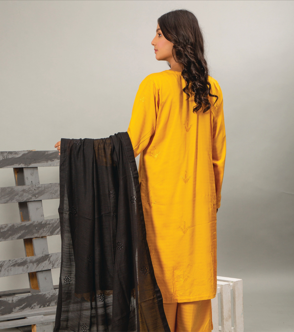 3PC-Unstitched Embroidered Yellow Viscose Bana Dora