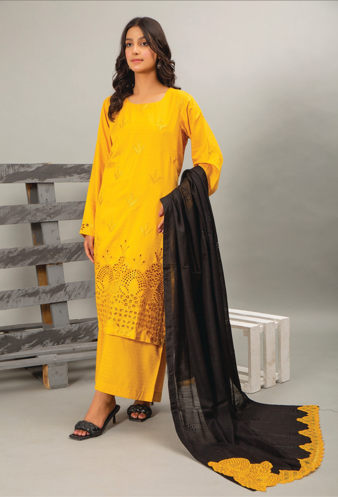 3PC-Unstitched Embroidered Yellow Viscose Bana Dora