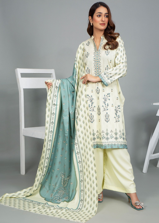 3PC-Unstitched Embroidered Off-White Dhanak Marina