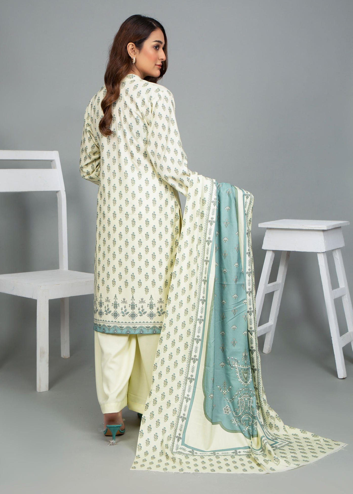 3PC-Unstitched Embroidered Off-White Dhanak Marina