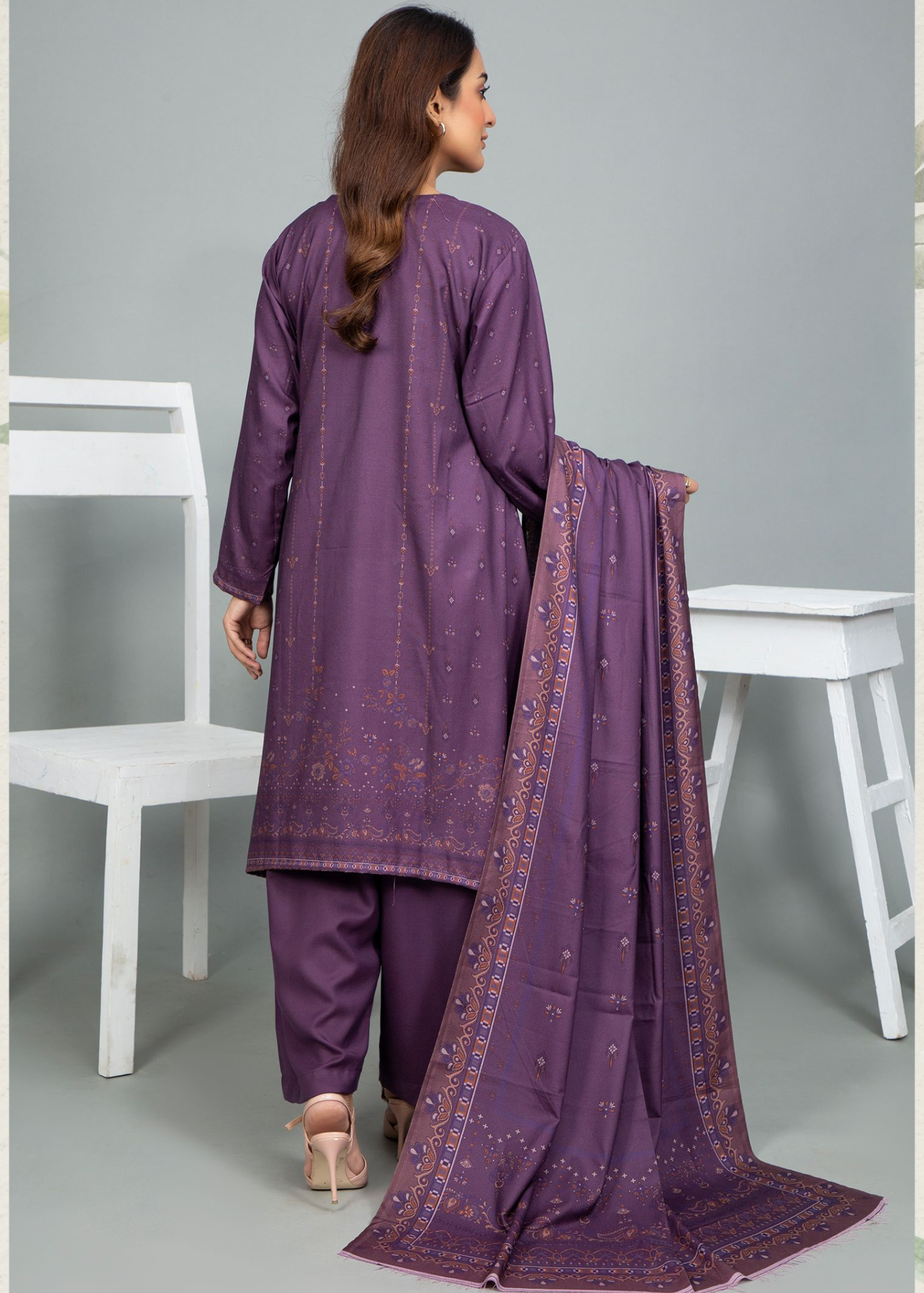 3PC-Unstitched Embroidered Purple Dhanak Marina