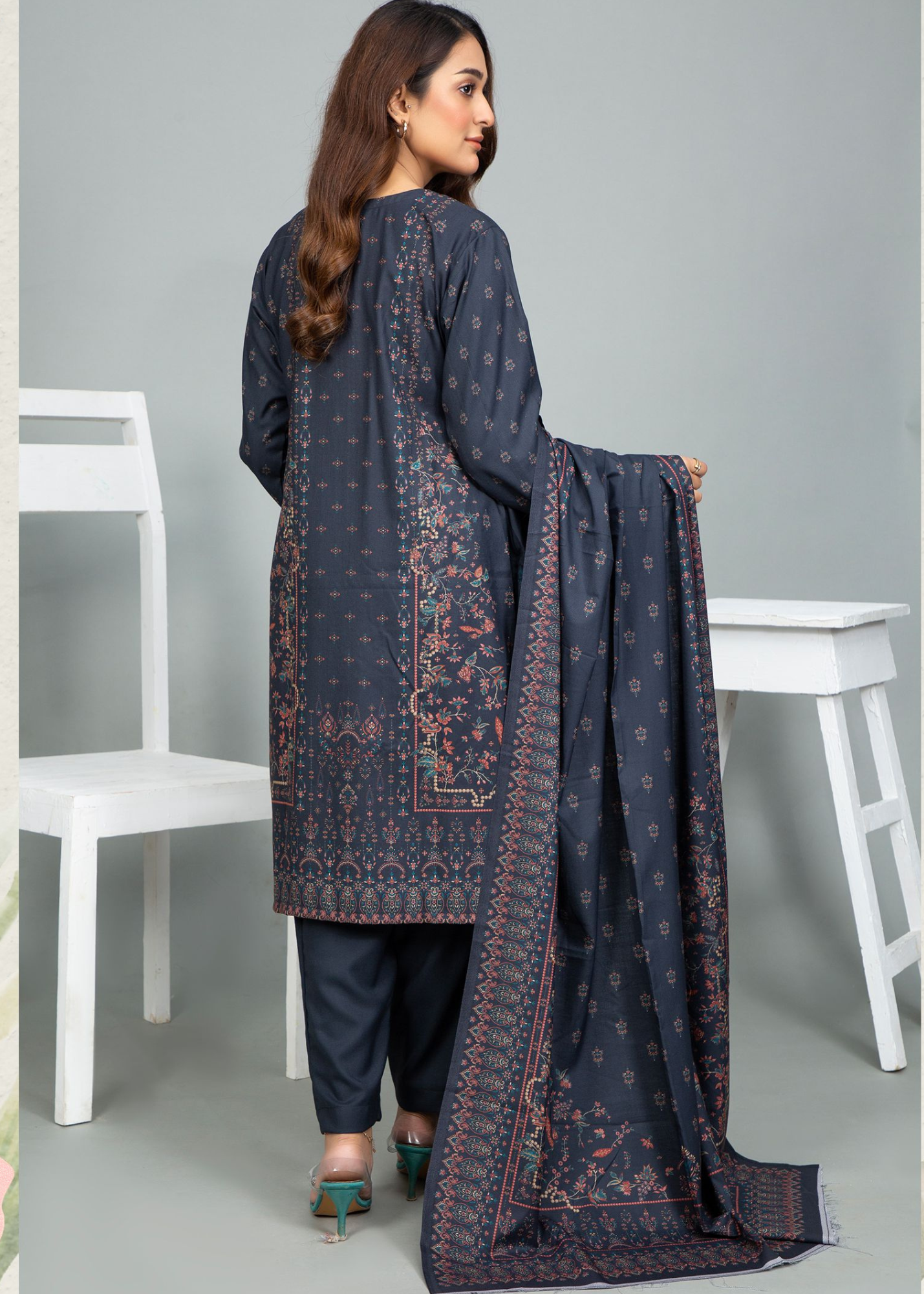 3PC-Unstitched Embroidered Blue Dhanak Marina