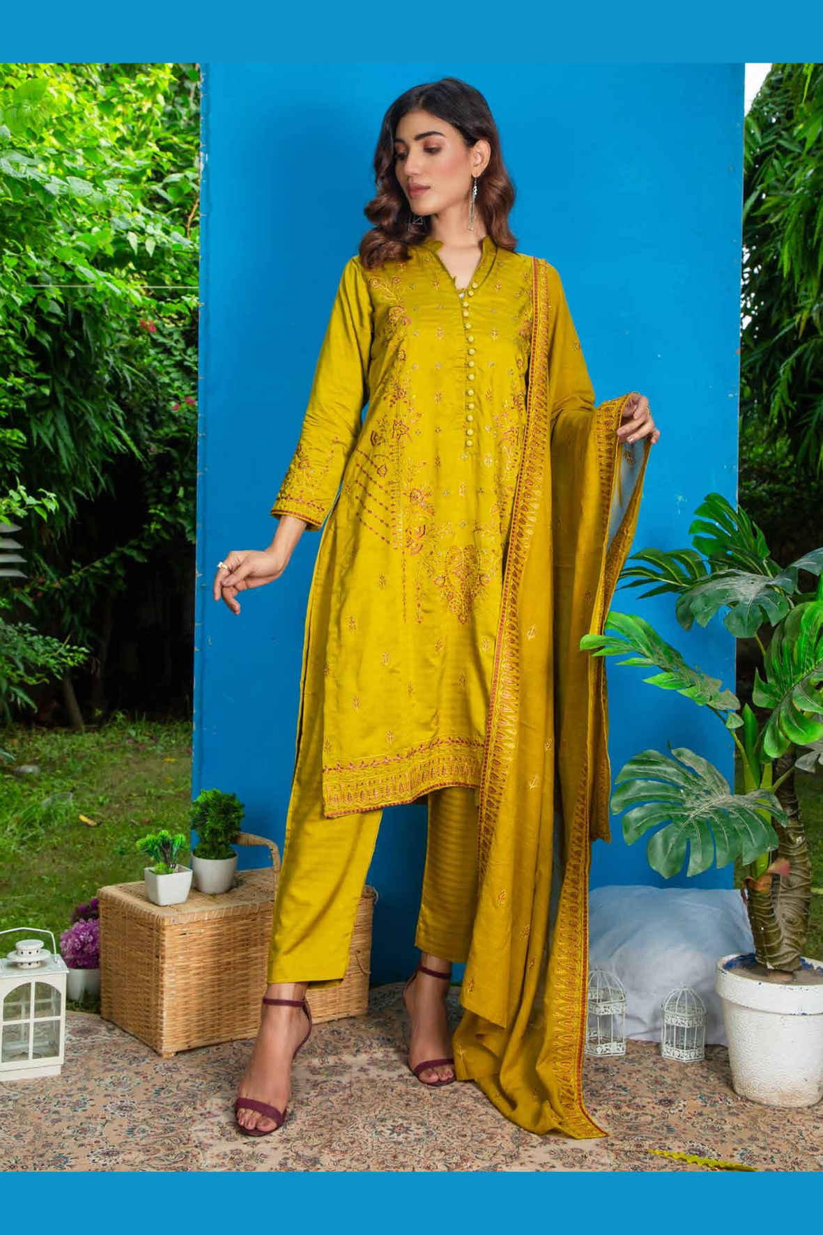 3PC-Unstitched Embroidered Mustard Viscose Bana Dora