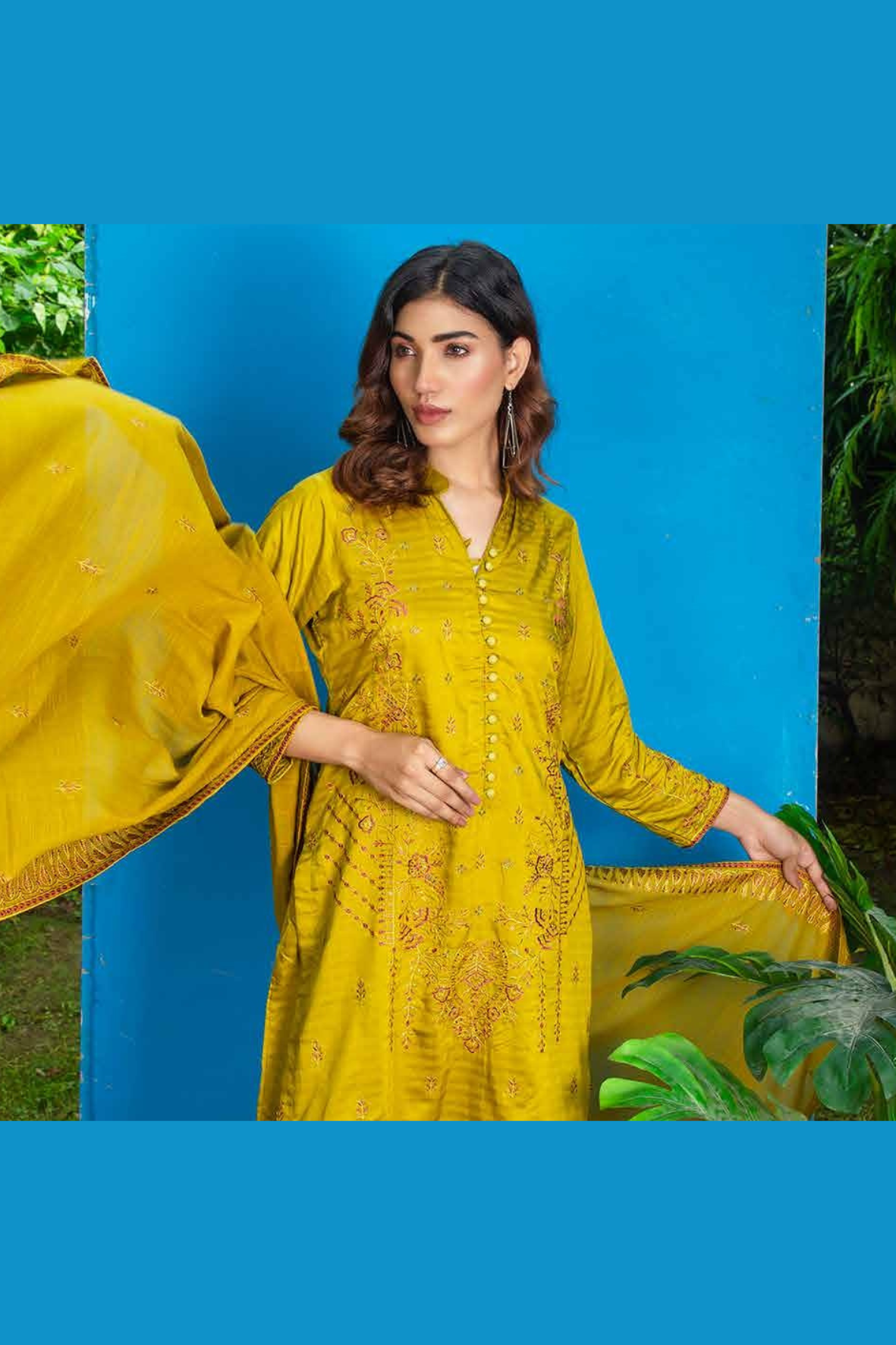 3PC-Unstitched Embroidered Mustard Viscose Bana Dora